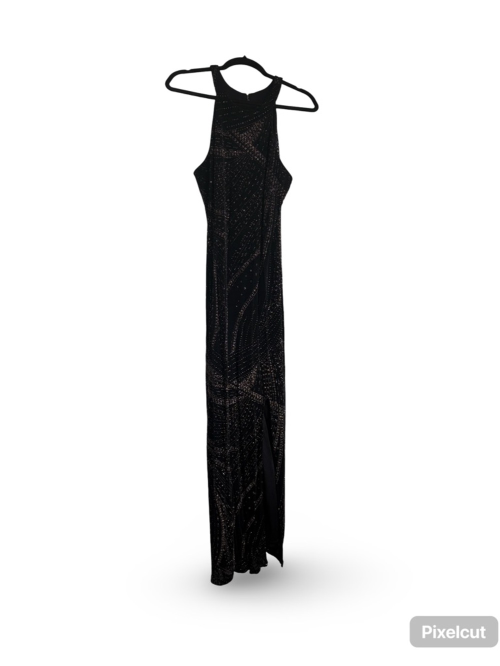 Le Chateau Black & Rose Gold Sparkle Evening Gown